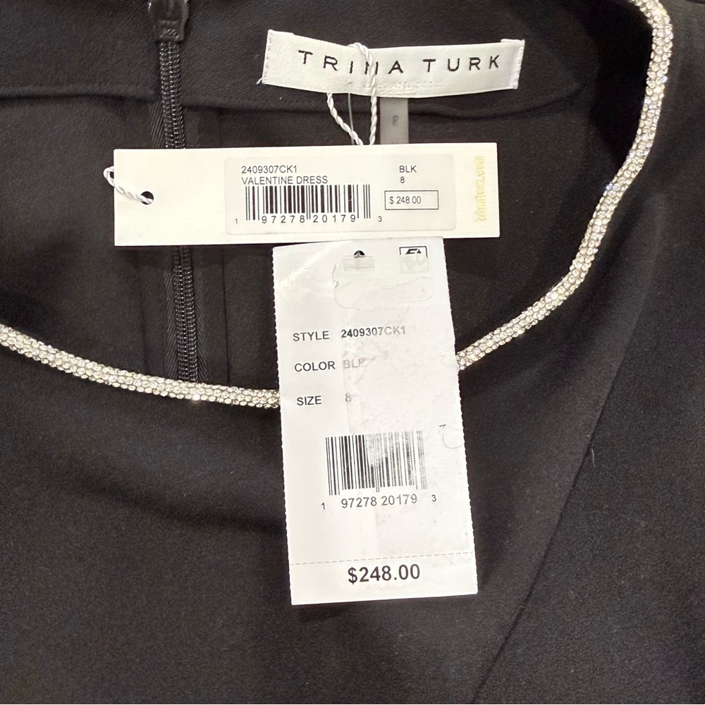 Trina Turk Size 8 Valentine Black Stretch Crepe Rhinestone Collar Dress NWT $248 - Picture 12 of 13